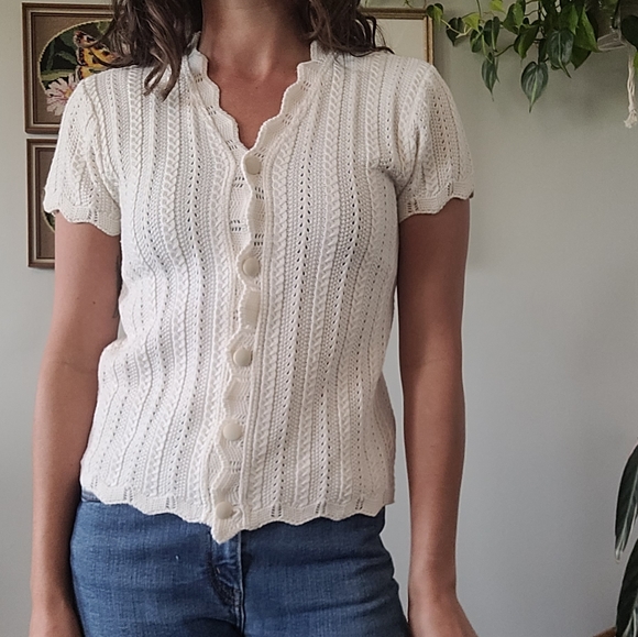 Vintage Sweaters - Beautiful vintage white knit cardigan